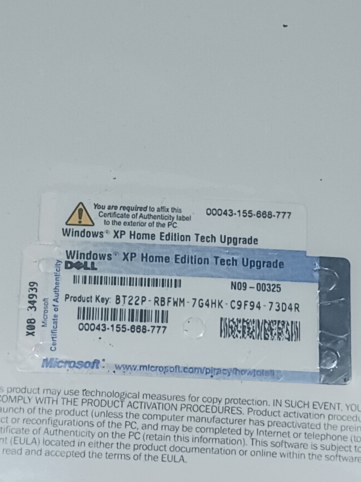 Windows XP Home Edition TECH Upgrade, New Sealed N09-00325