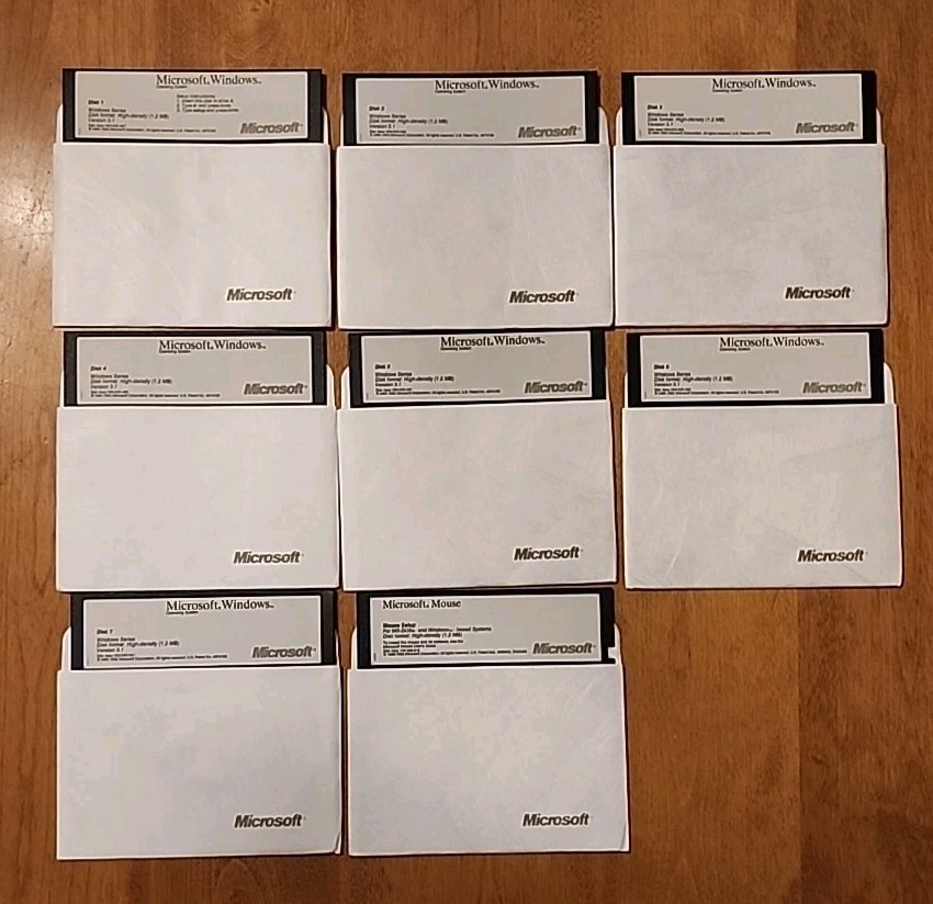 „Vintage” Microsoft Windows 3.1 Operating System 5.25-inch – 7 Discs