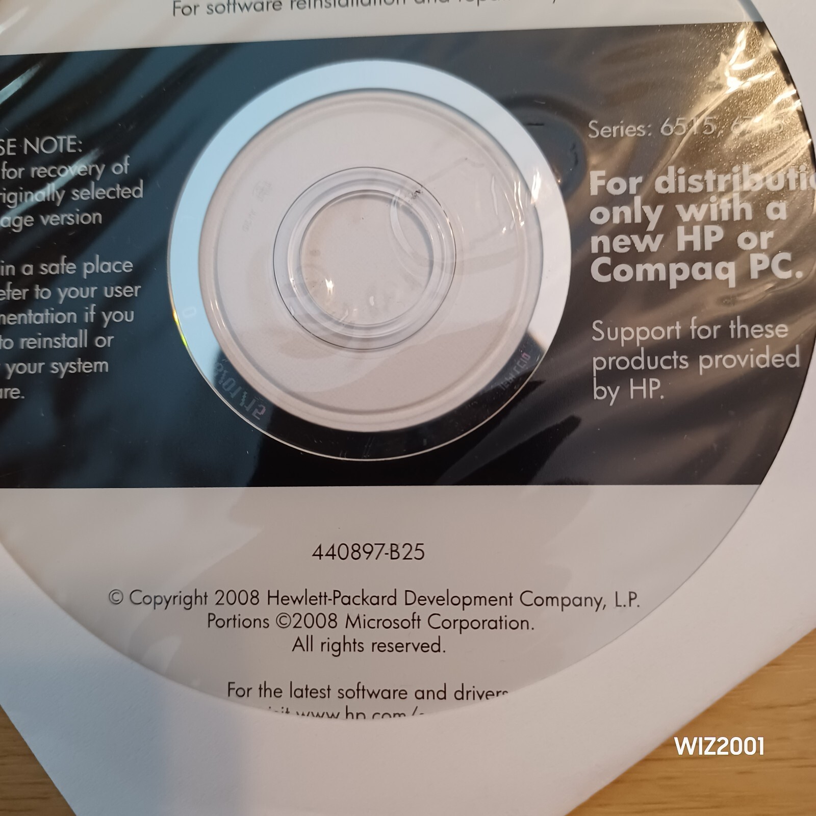 New Sealed HP COMPAQ APPLICATION & Driver Recovery DVD 65l5 6715 440897-B25