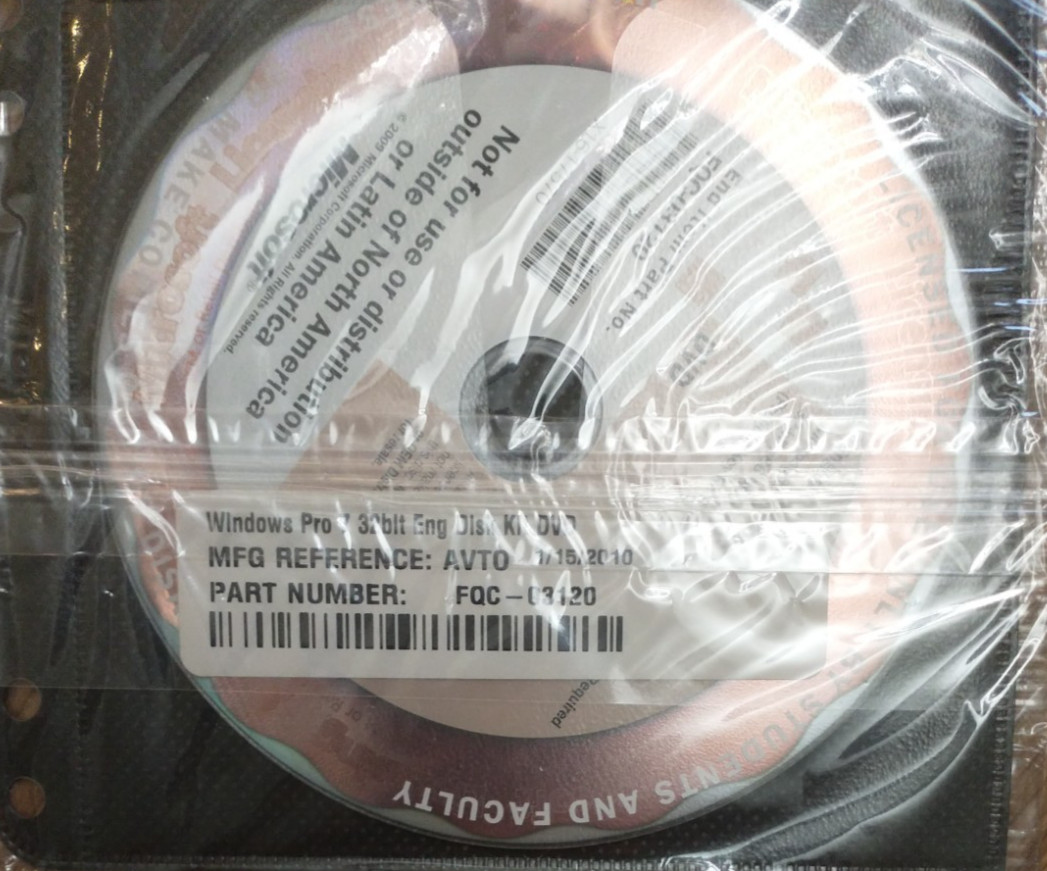 Windows 7 Pro Upgrade 32 Bit Disc- Sealed DVD Pre-Existing OS License Required