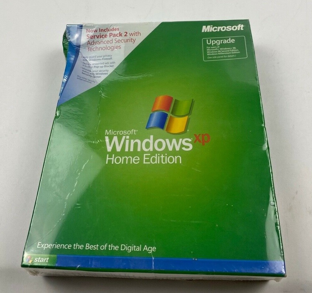 MICROSOFT WINDOWS XP HOME w/SP2 UPGRADE VERSION FOR 98/98SE/ME NEW DAMAGED BOX