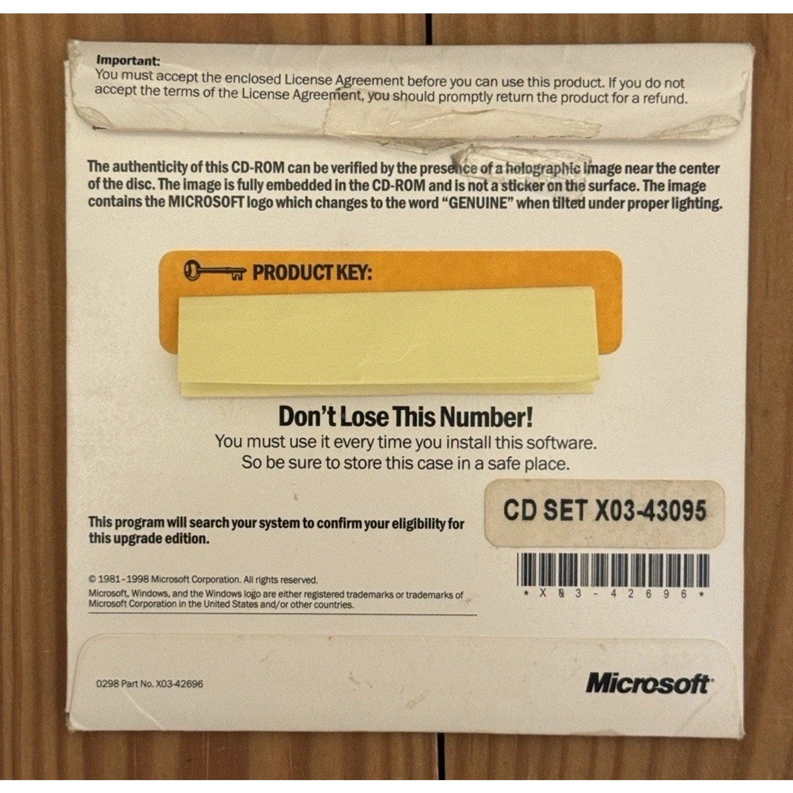 Microsoft Windows 98 Upgrade New Version 0398 Part X03-30200 – Tested