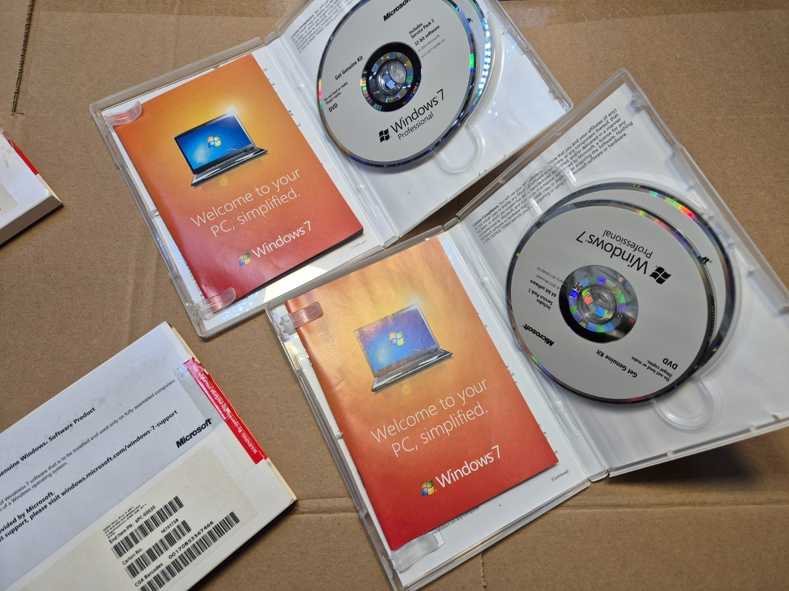 2 pcs Windows 7 Professional 32/64 Bit Full Version for Windows NO CD KEY