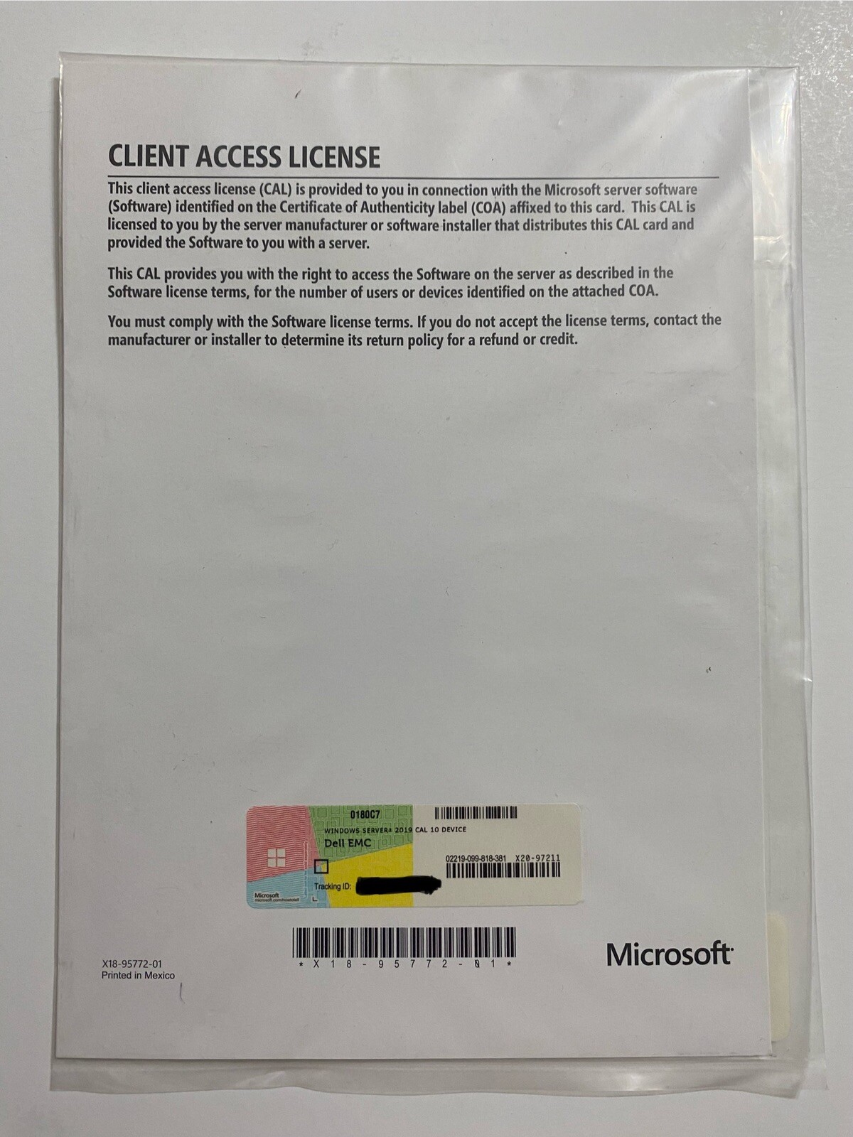 Windows Server 2019 – 10 DEVICE Client Access License CAL (not RDS) FOR DELL EMC