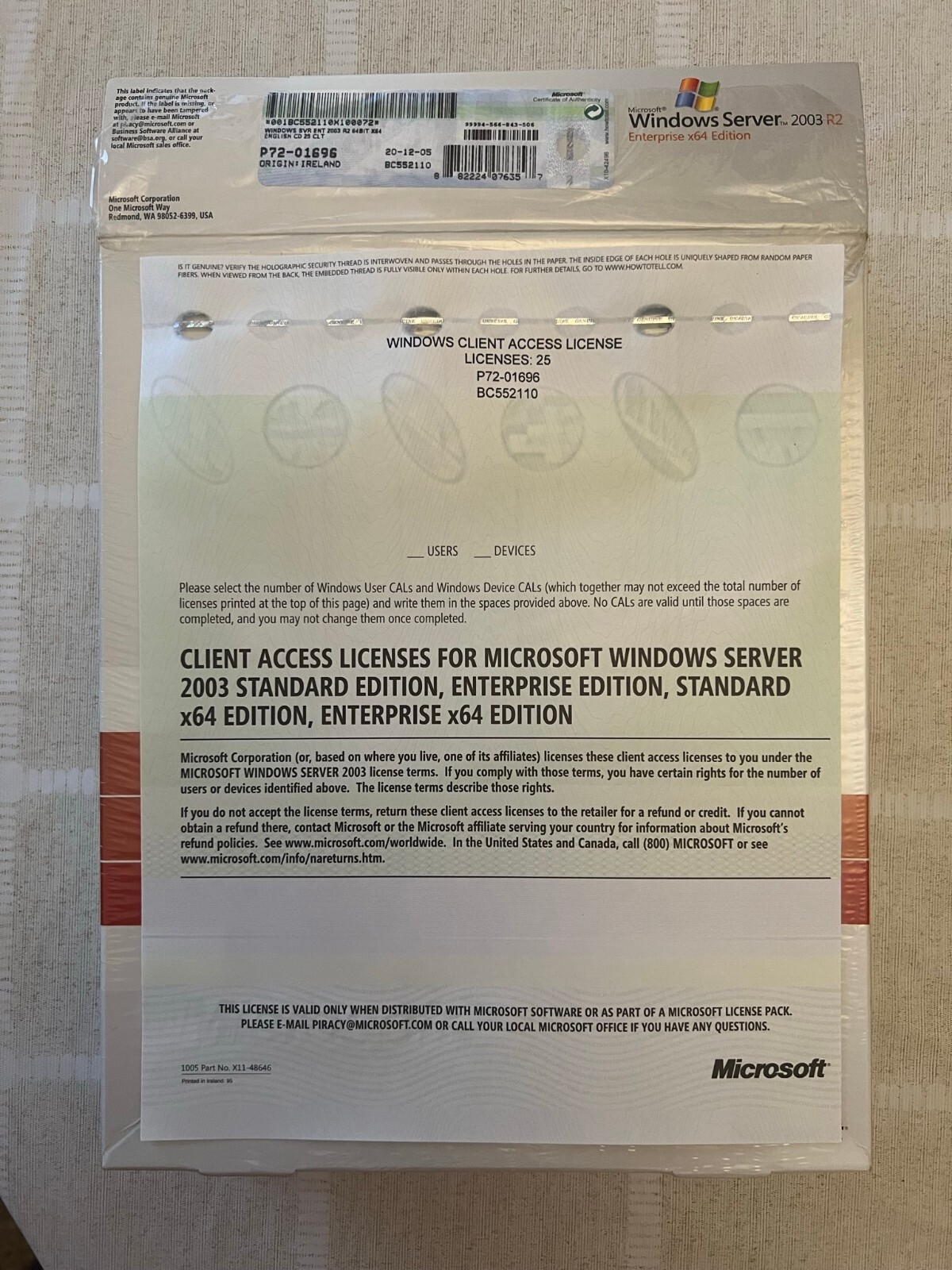 P72-01696 Windows Server 2003 R2 Enterprise x64 Inglés con 25 CAL