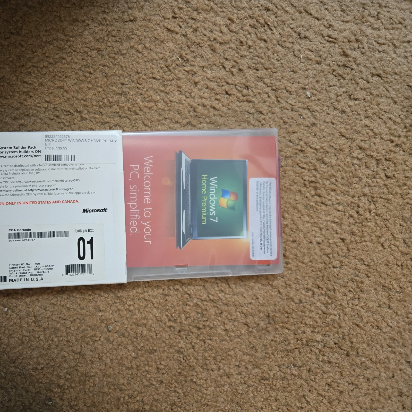 Microsoft Windows 7 Home Premium 64 bit x64 Full DVD MS WIN =BRAND NEW SEALED=