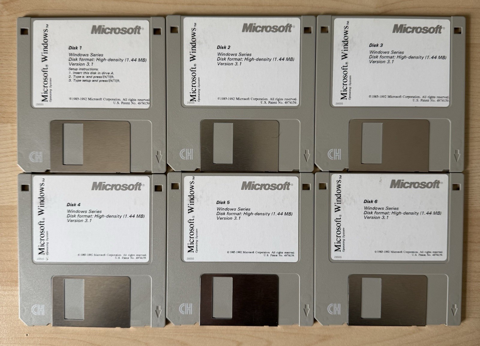 Microsoft Windows 3.1 Operating System 3.5″ Floppy Disk (1-6) Full Set Retail