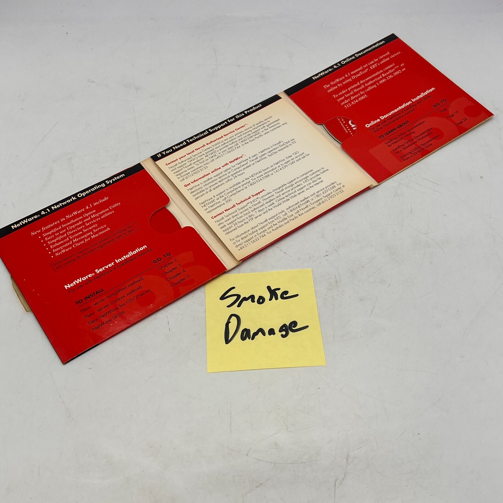 * CASE SMOKE DAMAGE * PHOTOS NOVELL NETWARE 4.1 WITH CDS AND DISK FLOPPY