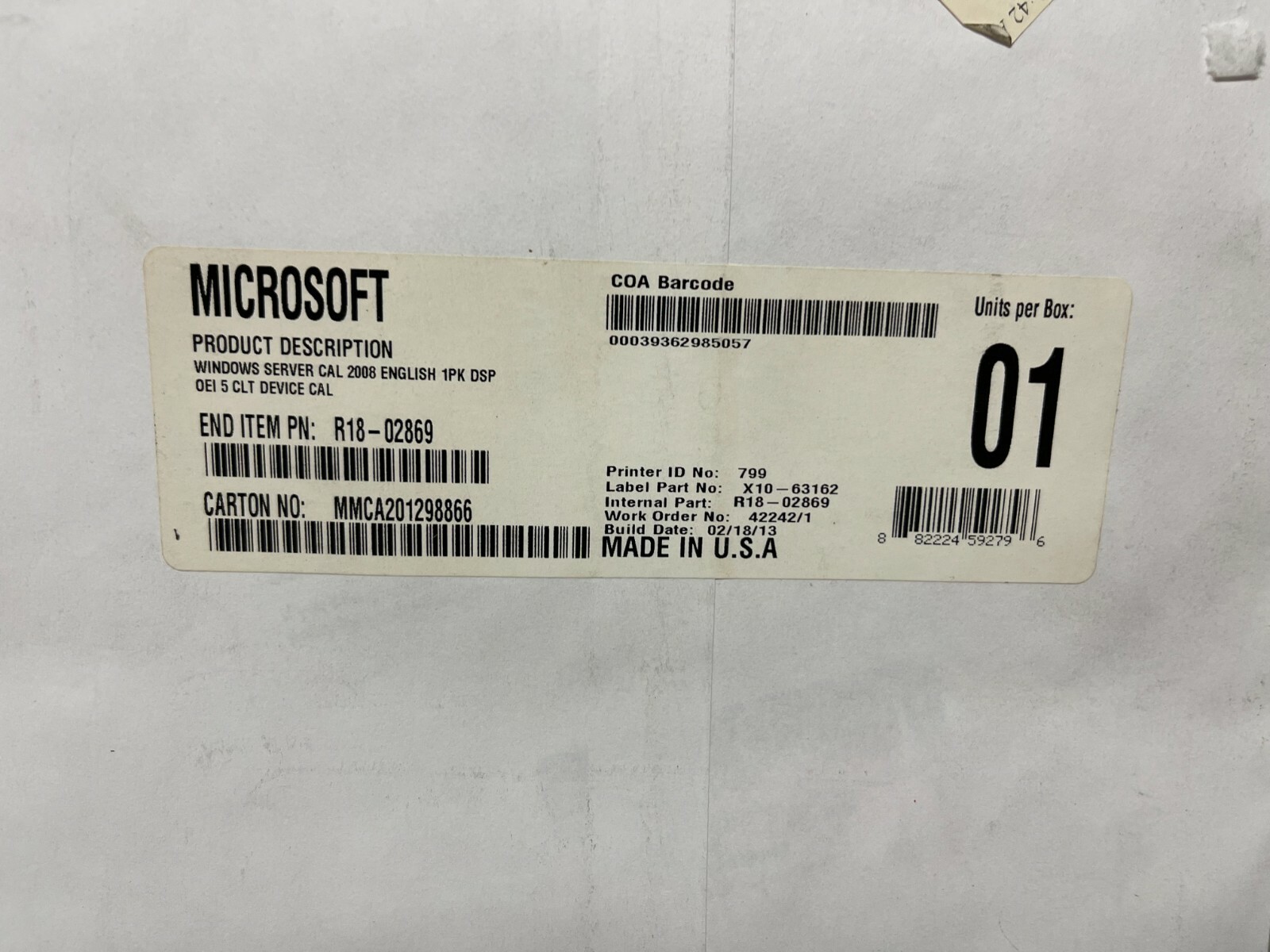 Microsoft Windows Essentials Business Server 2008 5 CAL User Pack R18-02869