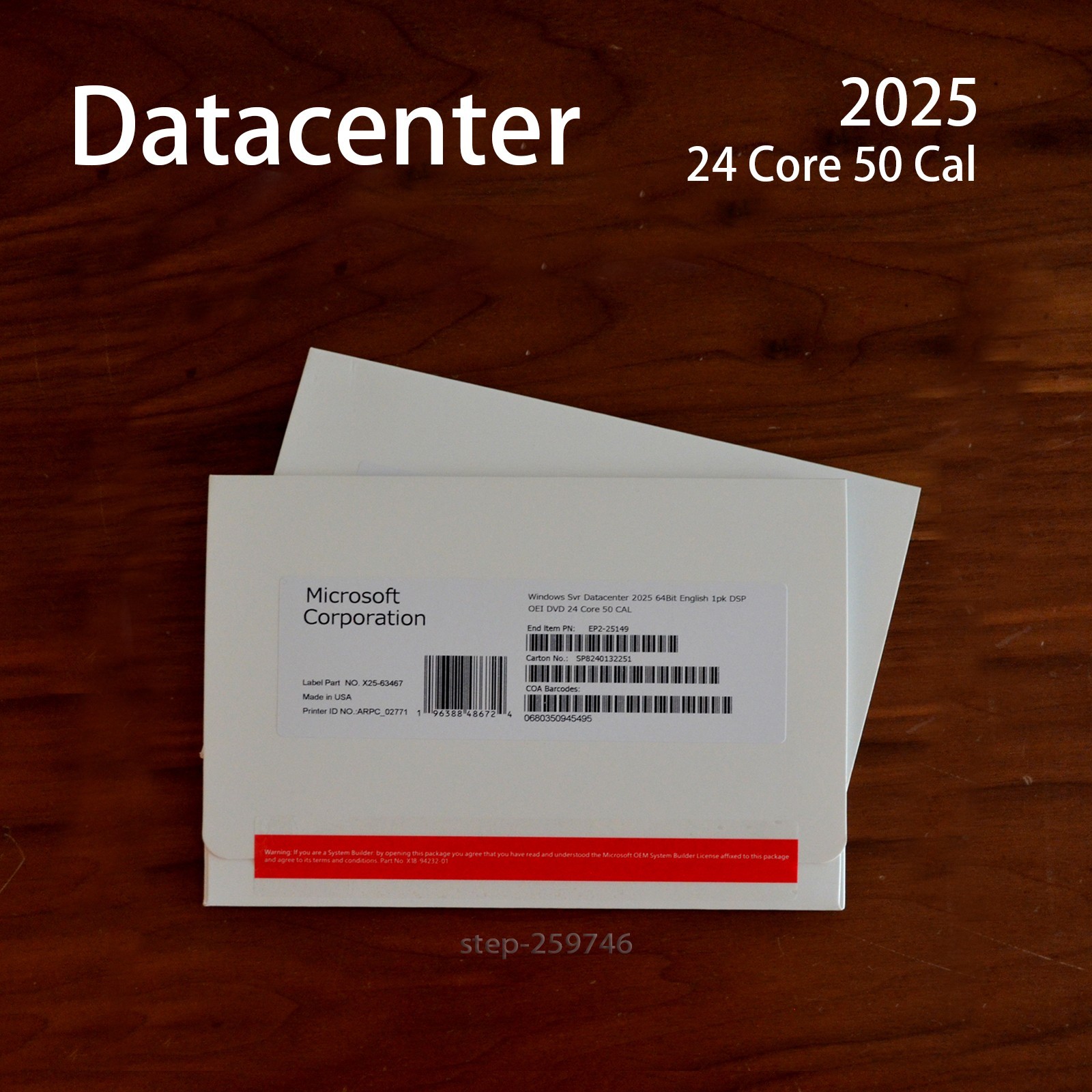 Microsoft Windows Server 2025 Datacenter 24-Core 50CAL 1PK DVD + KEY*FREESHIP