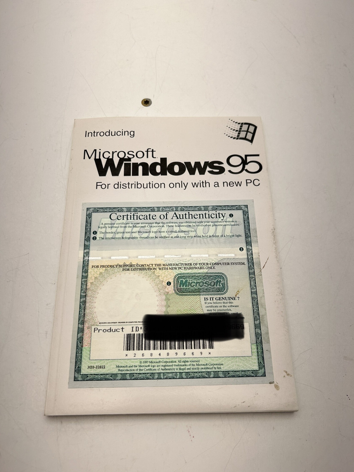 Windows 95 Certificate of Authenticity, Manual & COA ONLY, NO CD ROM