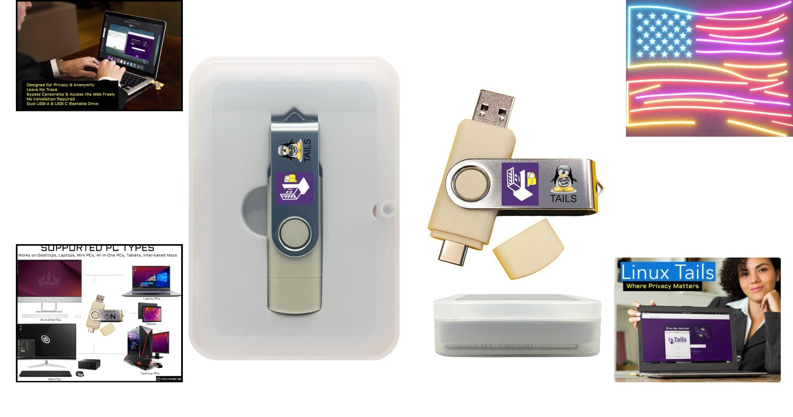 Linux Tails Persistent Bootable USB Flash Drive 32GB, Anonymous Internet