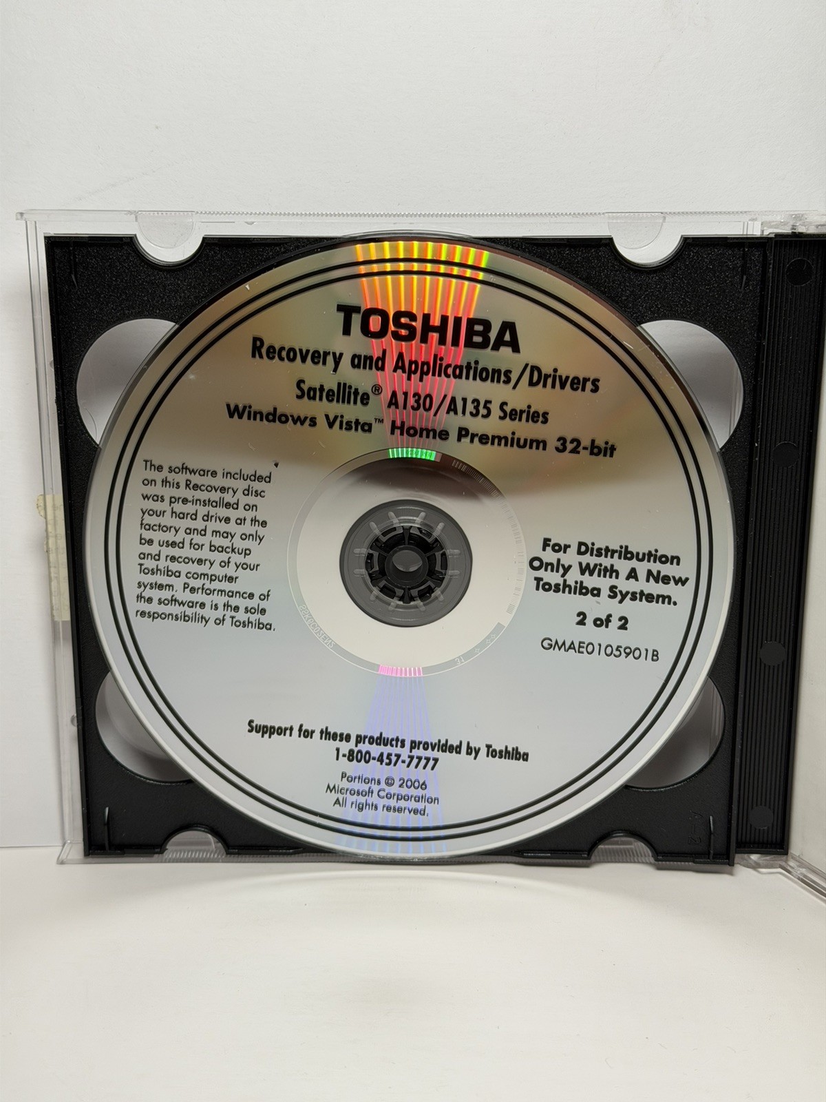 Toshiba Recovery and Applications Drivers Satellite A130 A135 Series 2 Disc