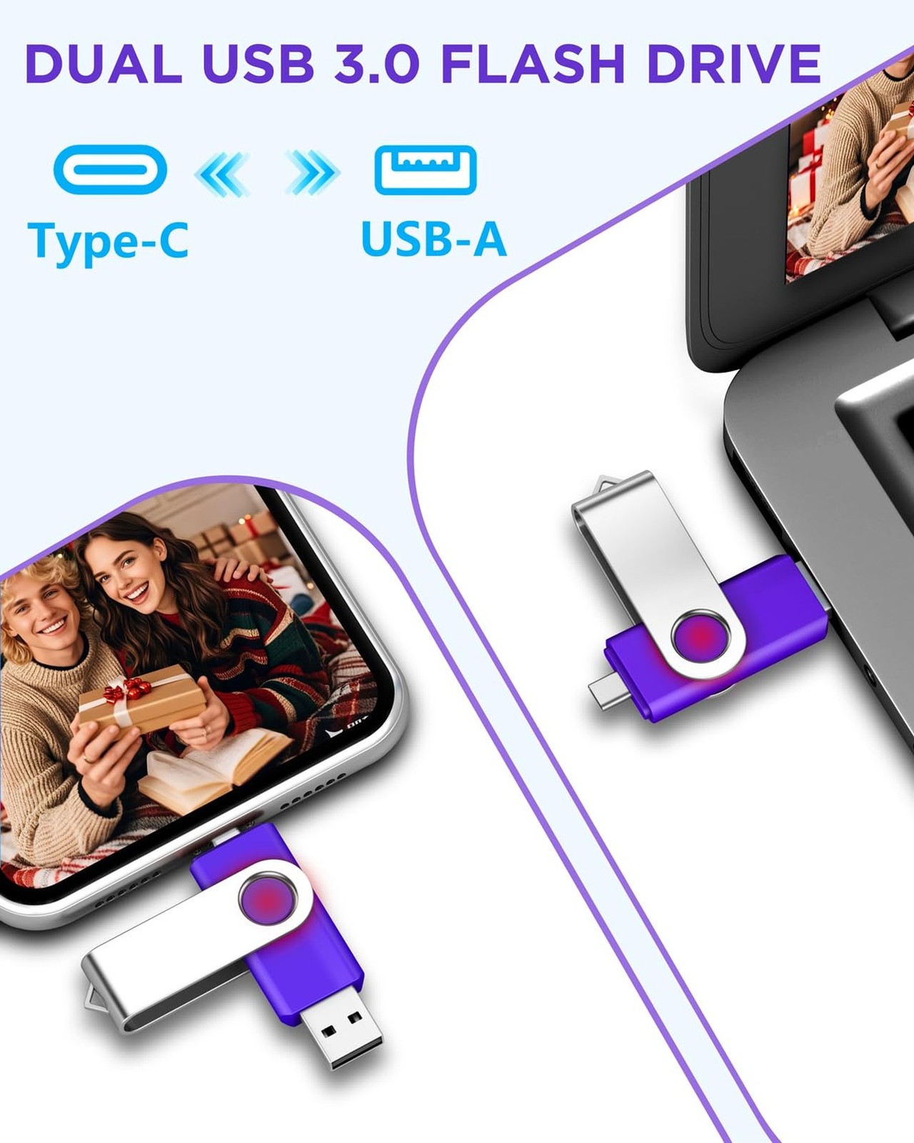AGECASH 128GB USB-C Dual Flash Drive 1 Pack | 2-in-1 USB A + Type C Flash Dri…