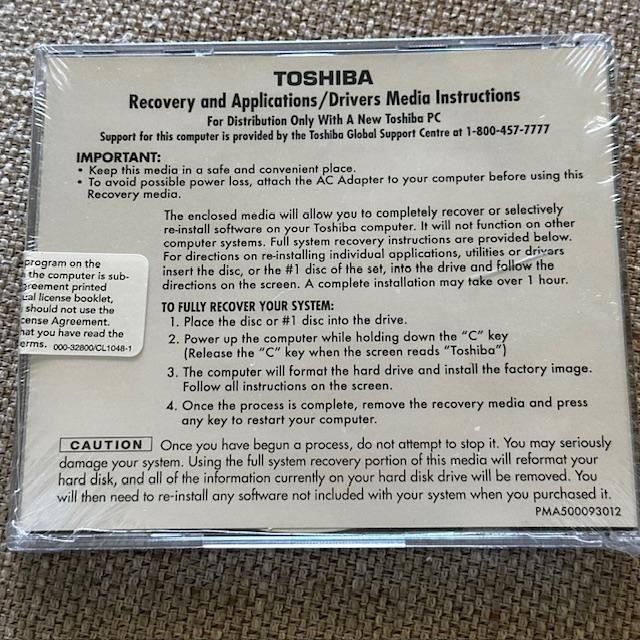 Toshiba A210/ASeries Recovery and Applications Drivers Satellite Disc NEW SEALED