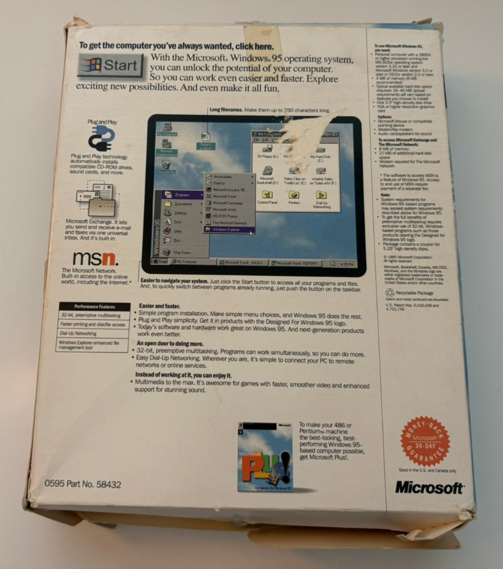 Microsoft Windows 95 Upgrade for Windows and DOS 3.5” Floppy Disks – Read Desc