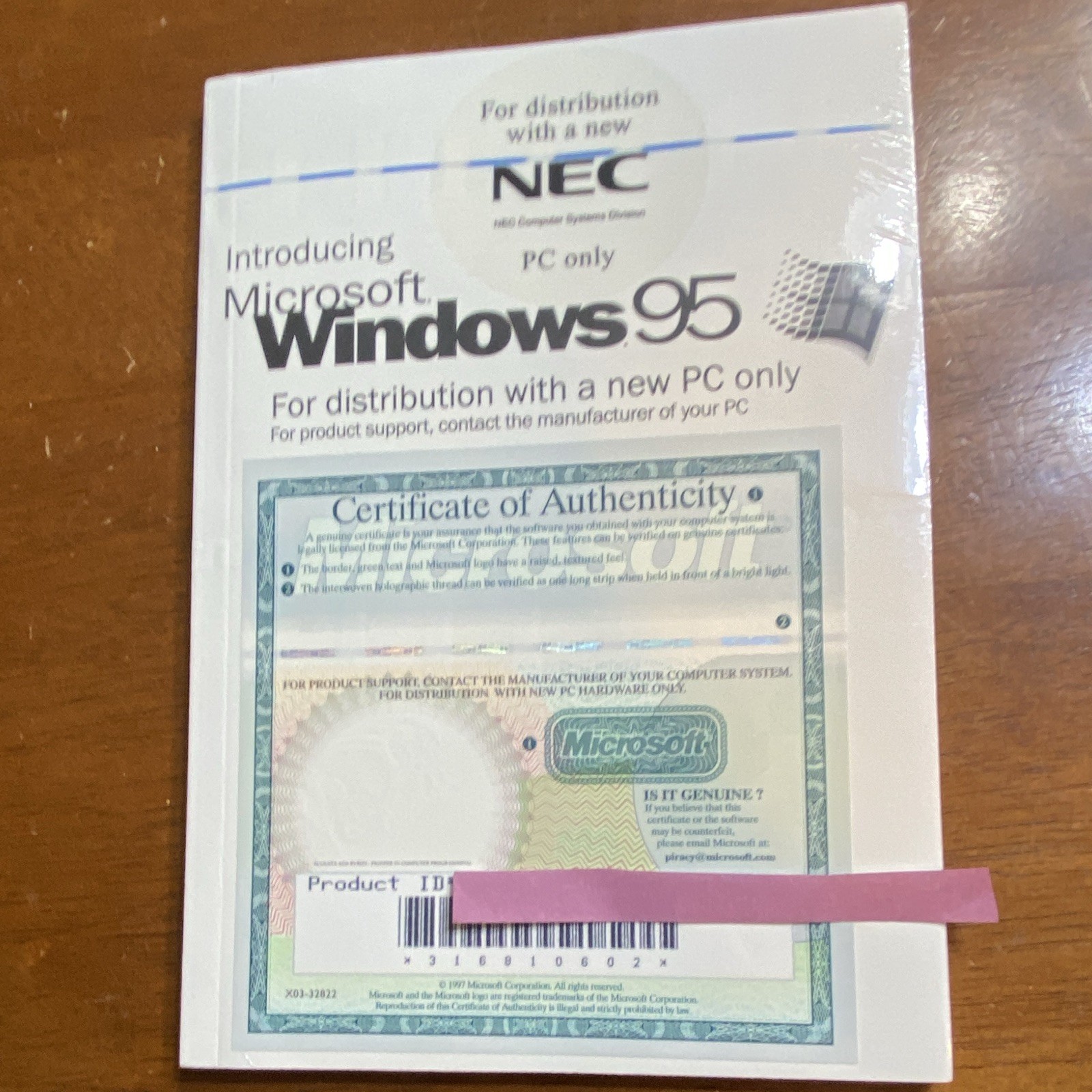 Microsoft Windows 95 OEM Certificate of Authenticity COA English NEC PC Only