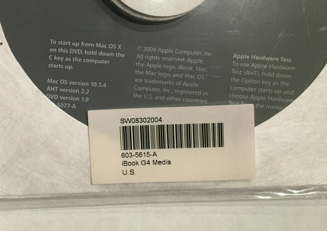 Apple iBook G4 Media US Install Media P/N: 603-5615-A. Sealed