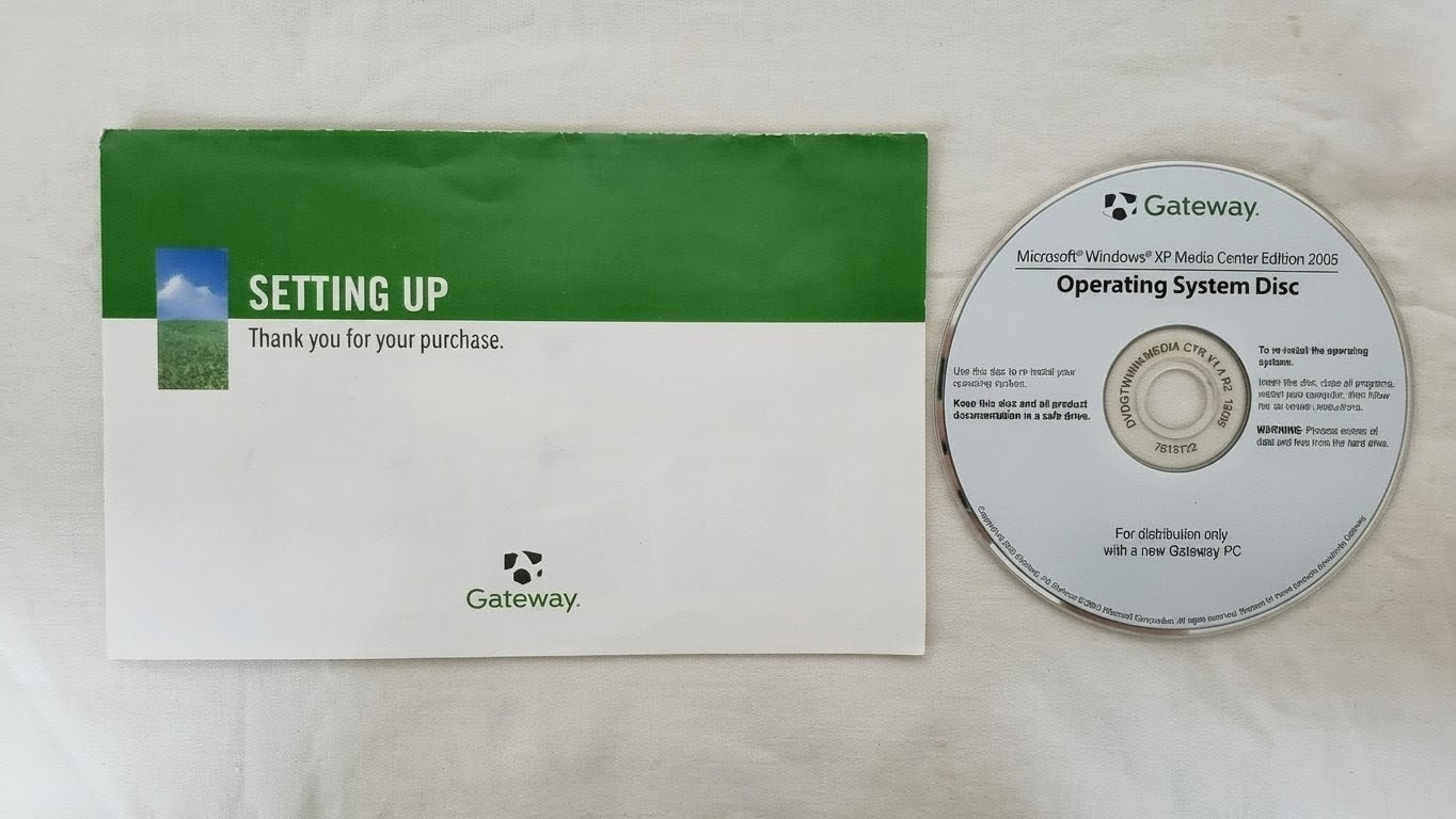 Gateway Windows XP Media Center 2005 OS DVD Disc Setup Poster OEM Guide CD Key