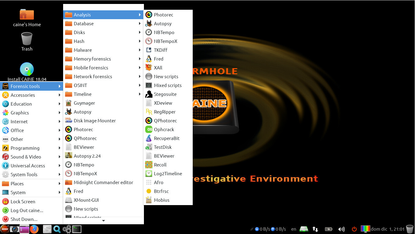 IT Digital Forensics Investigative Environment Toolkit (CAINE) Bootable Live USB