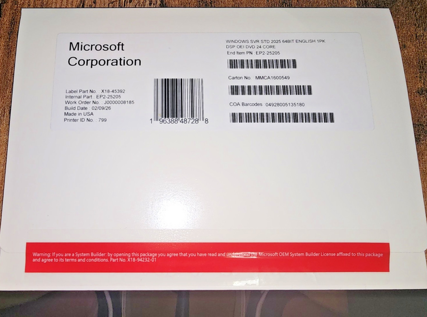 Windows Server 2025 Standard Edition – 48 Core License w/ 50 User CALs