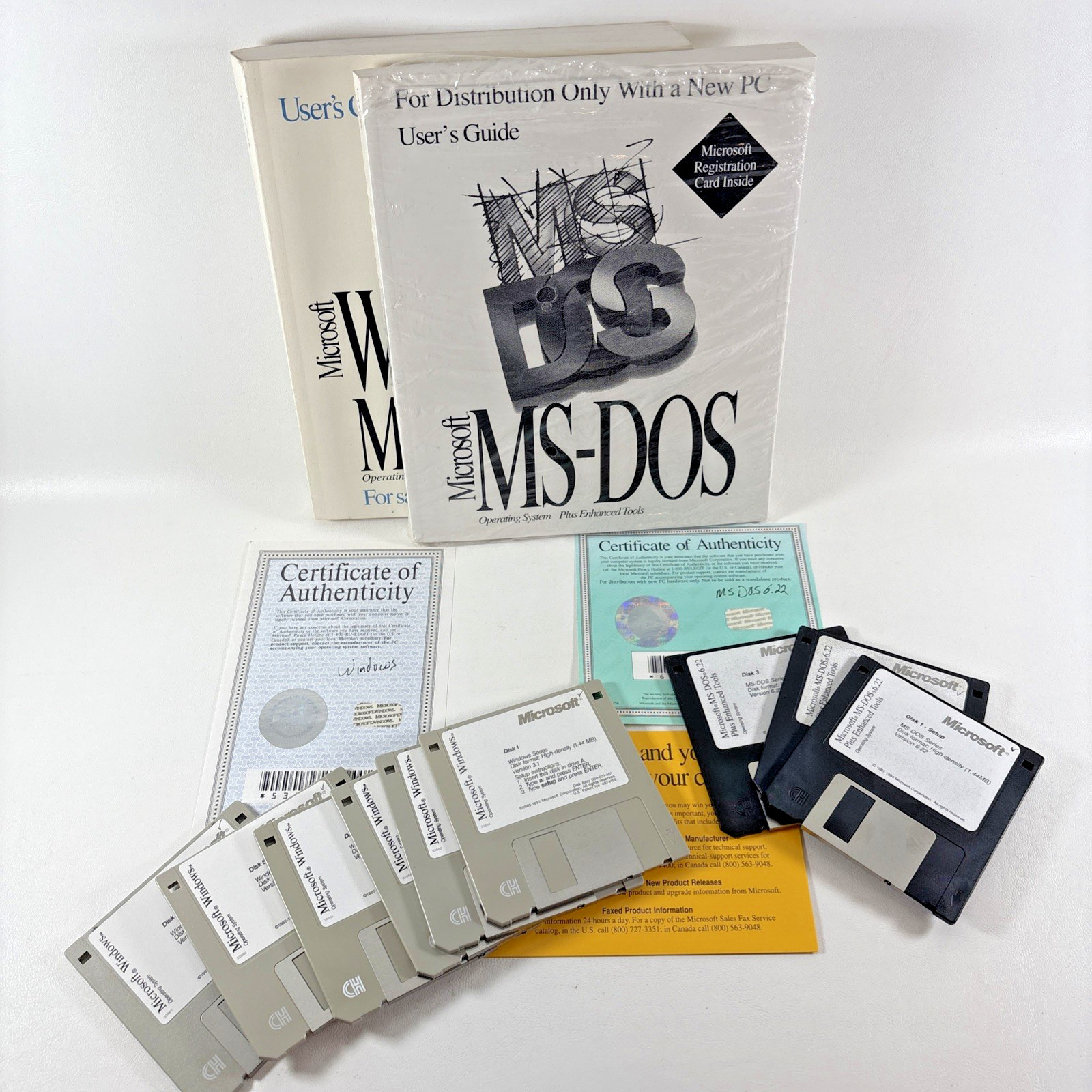 Windows 3.1 & MS-DOS 6.22 User Guides w/DISKS & Certificates of Authenticity