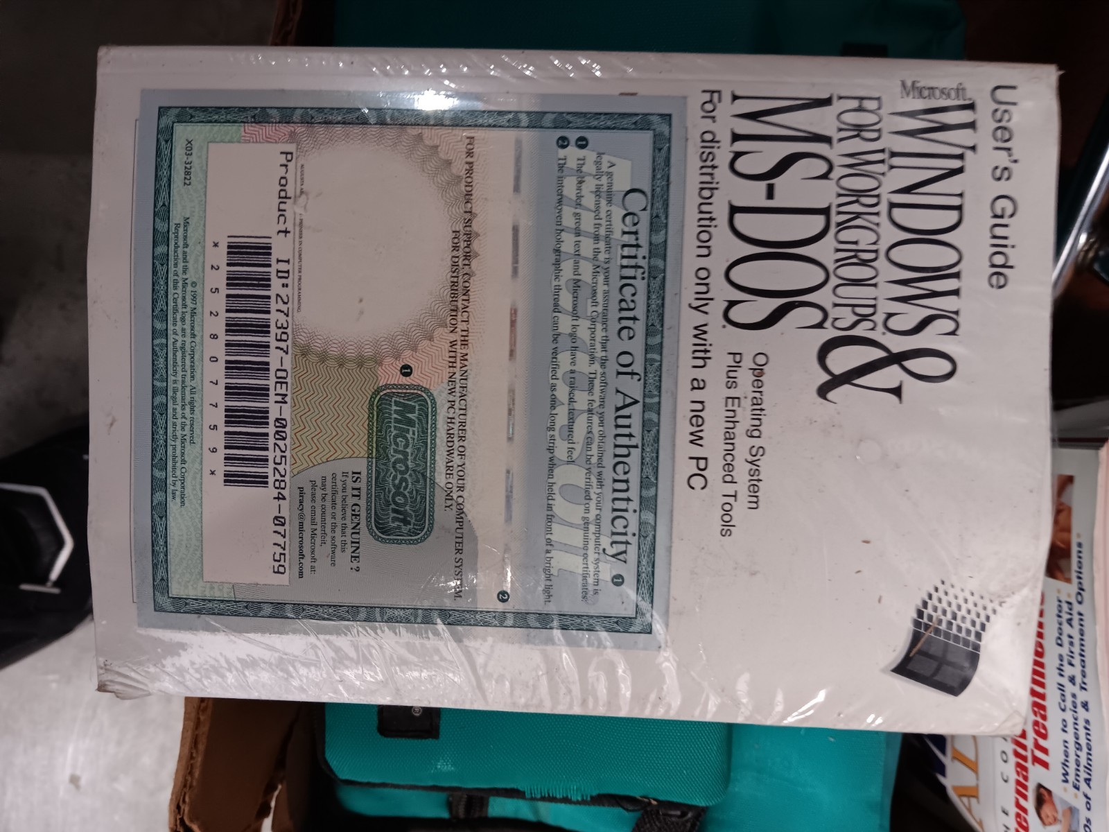 Microsoft Windows for Workgroups & MS-DOS OEM 5.25 Floppy Disc w/ Certificate