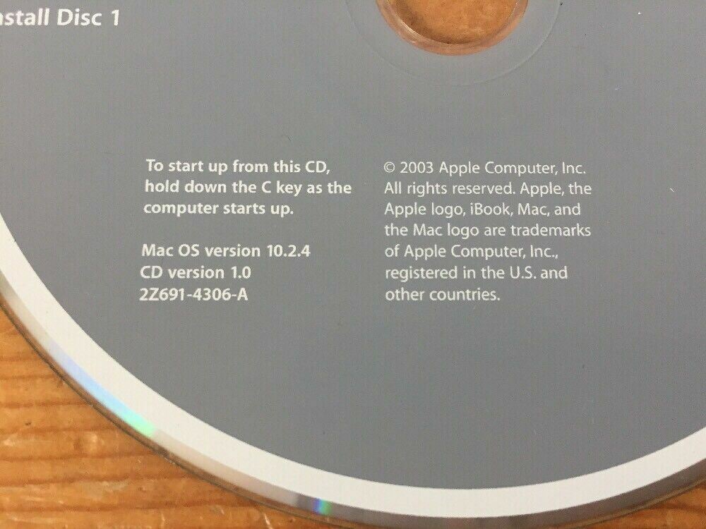 2003 Macintosh iBook Mac OS X 10.2.4 Jaguar Discs Operating System Install CDs