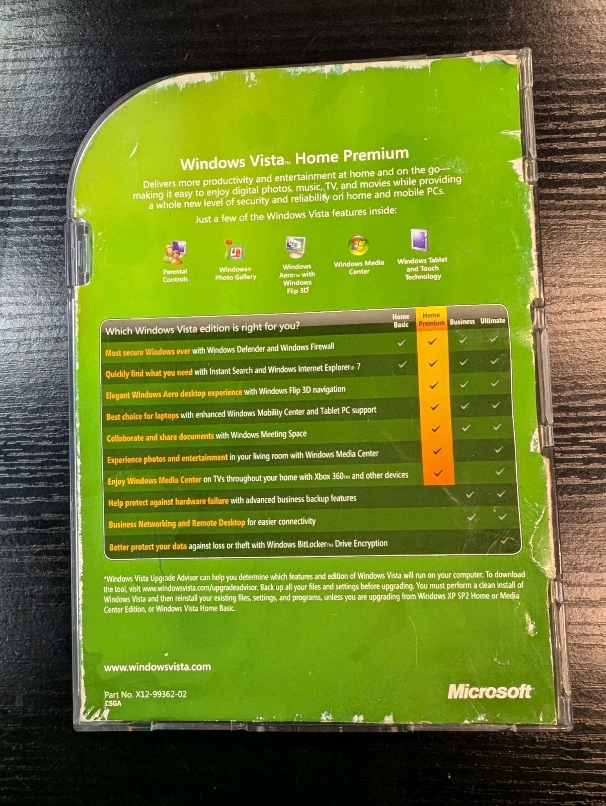 Microsoft Windows Vista Home Premium Upgrade DVD w/ Product Key Cracked Disc