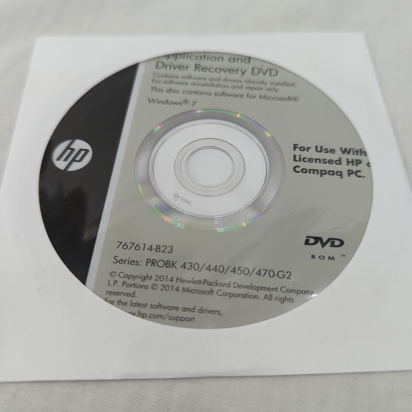 Compaq PC Application & Driver Recovery DVD Window 7, 672278-B23