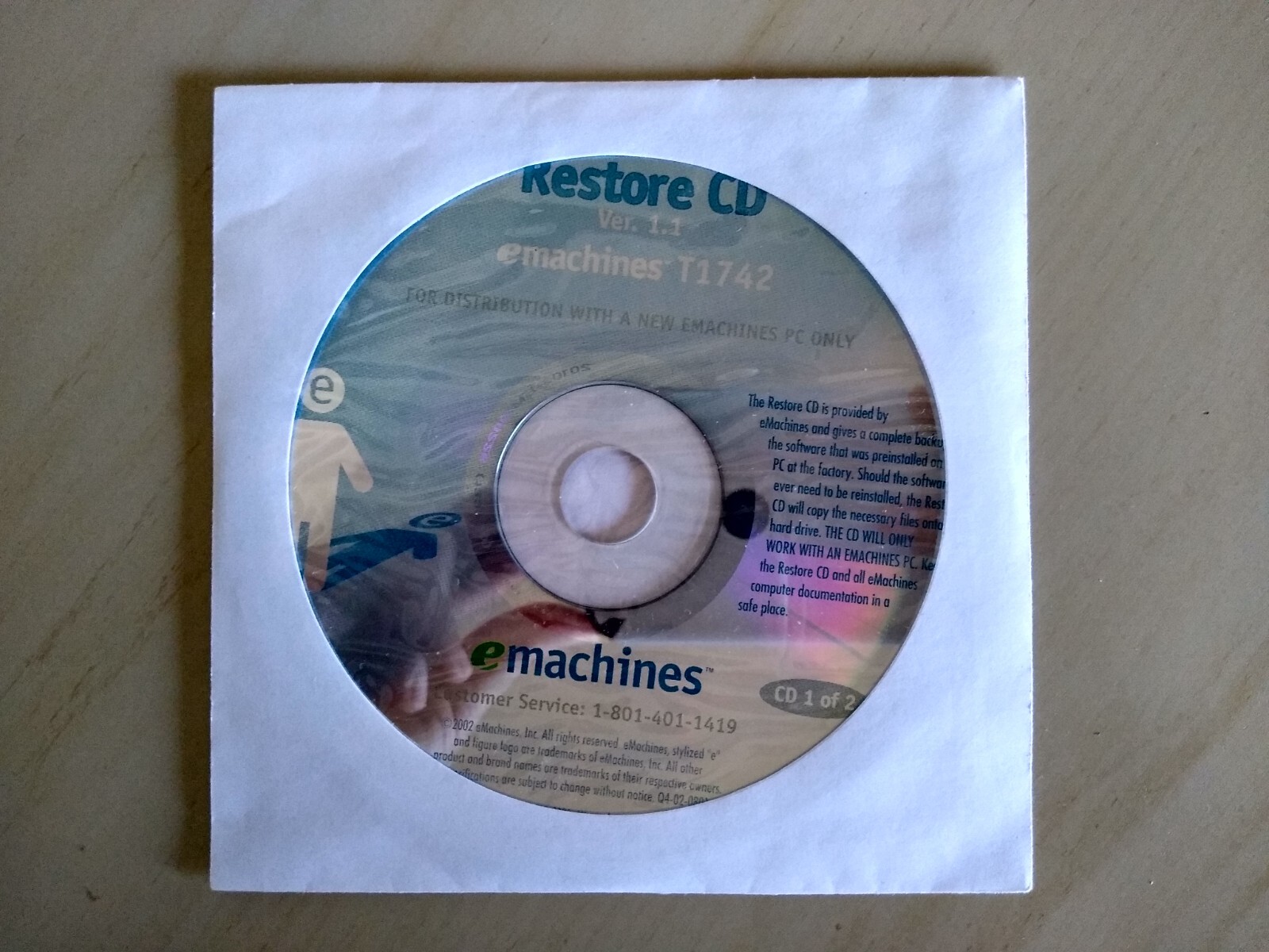 Emachines T1742 Restore CDs Ver. 1.1 (2 CDs)