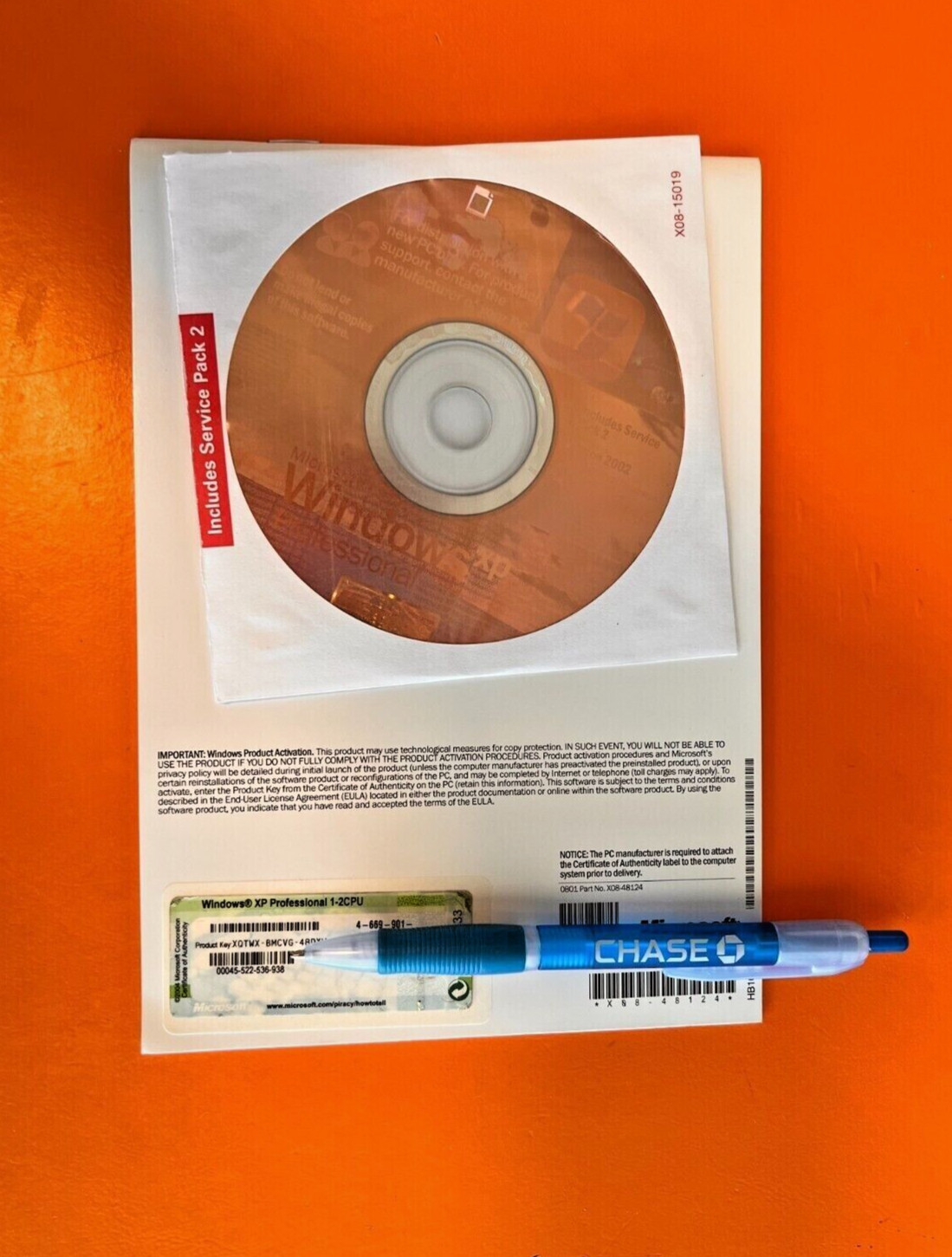 Microsoft Windows XP Pro Key and Disk Service Pack 2 Open Box New