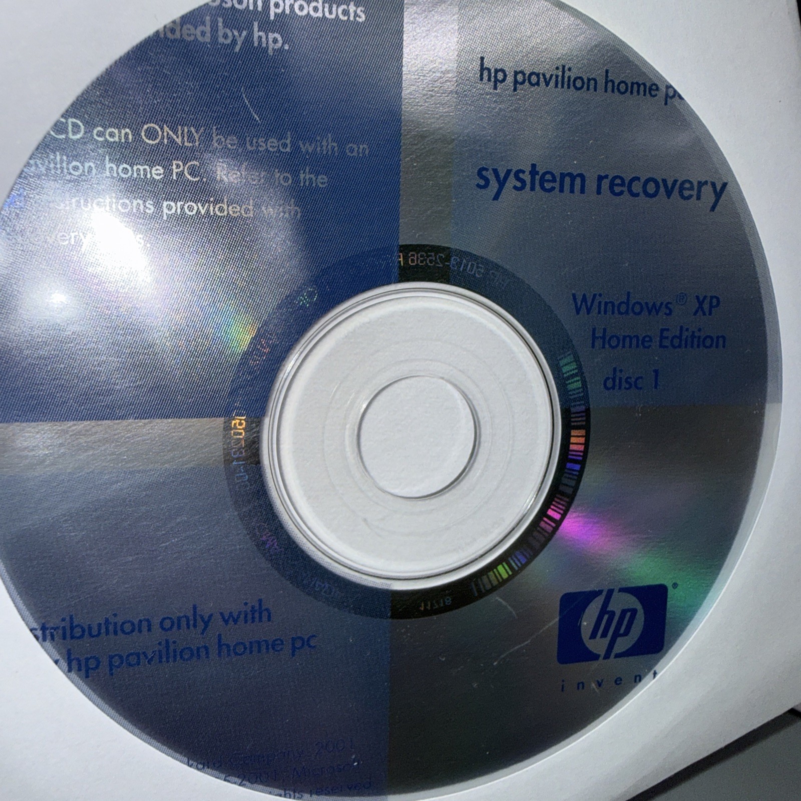 Windows XP Home Edition System Recovery disks for HP Pavillion Disks 1-8