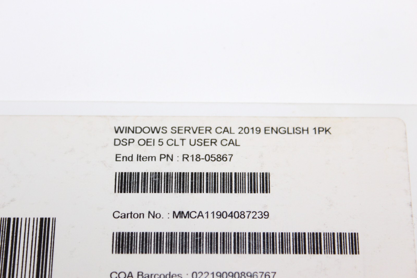 Windows Server CAL 2019, R18-05867 MICROSOFT SERVER 2019 5 USER CAL LICENSE