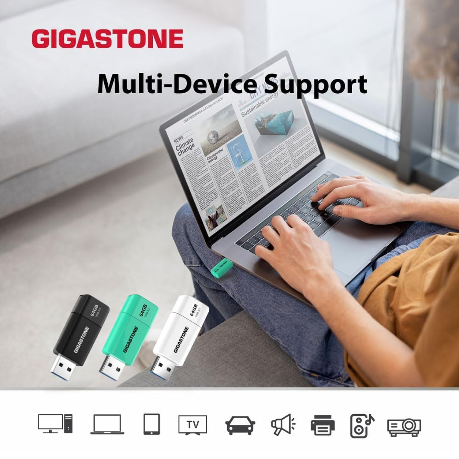 GIGASTONE 64GB Flash Drive (10 Pack) Z60 USB 3.2 Gen 1, 100MB/s Ultra Fast, R…