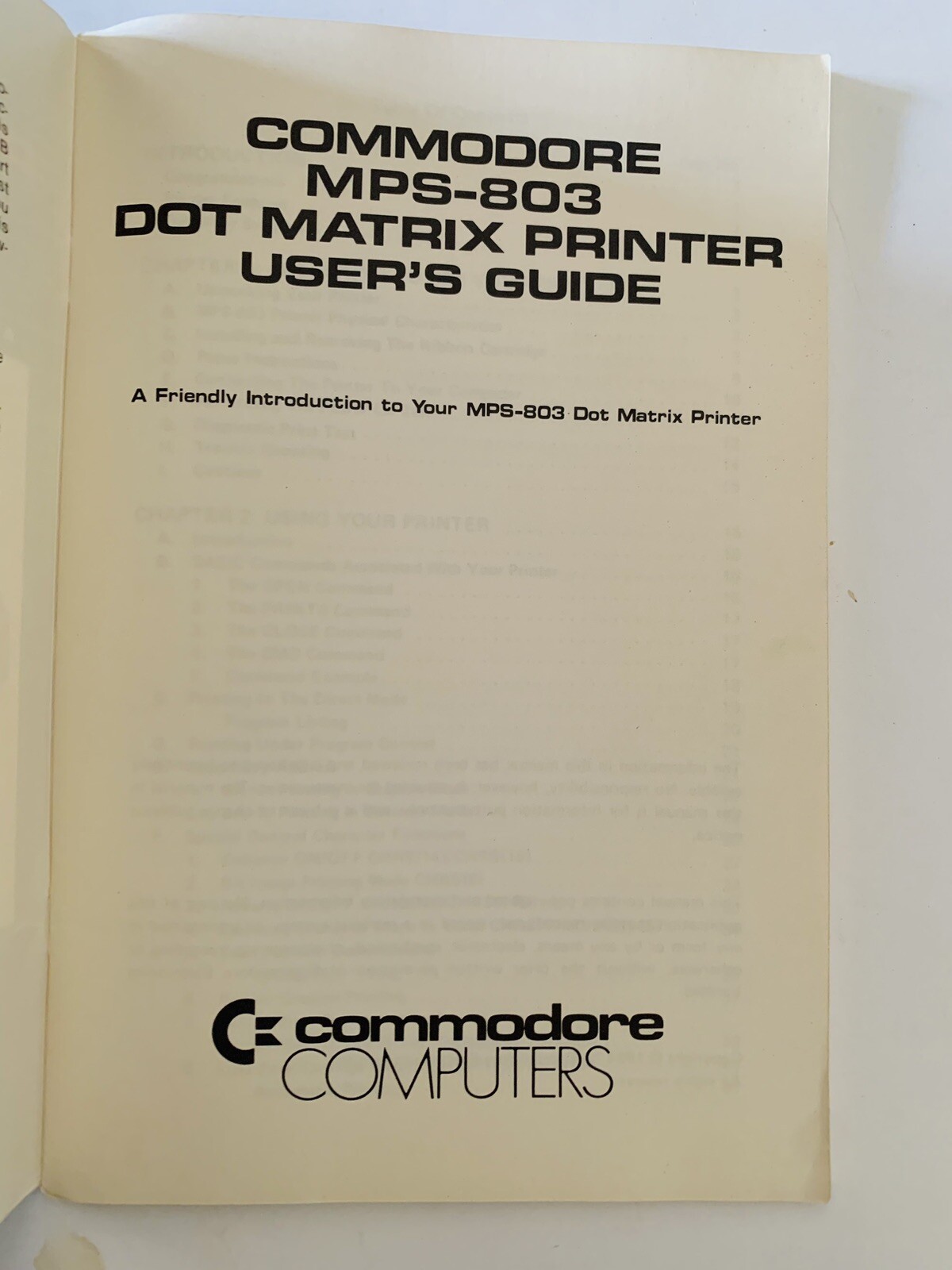 USER MANUAL COMMODORE MPS-803 DOT MATRIX PRINTER LAST ONE UOS