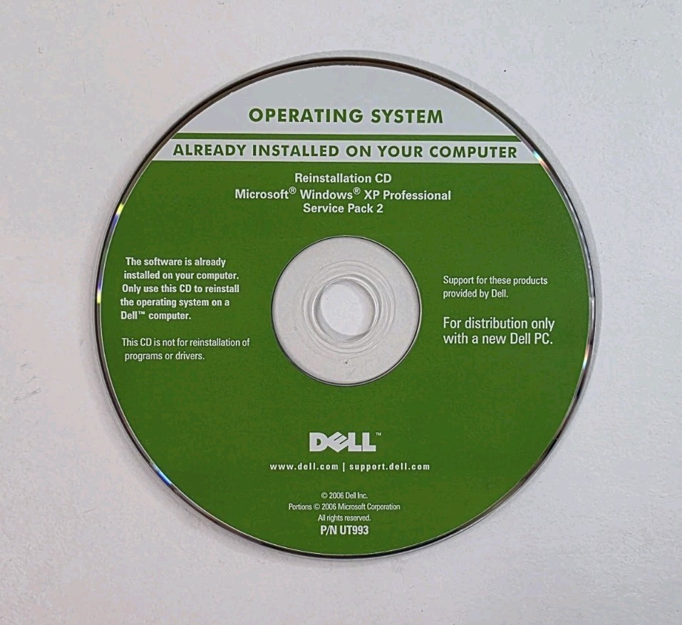 Microsoft Windows XP Professional Service Pack 2 DELL Reinstallation CD Disk