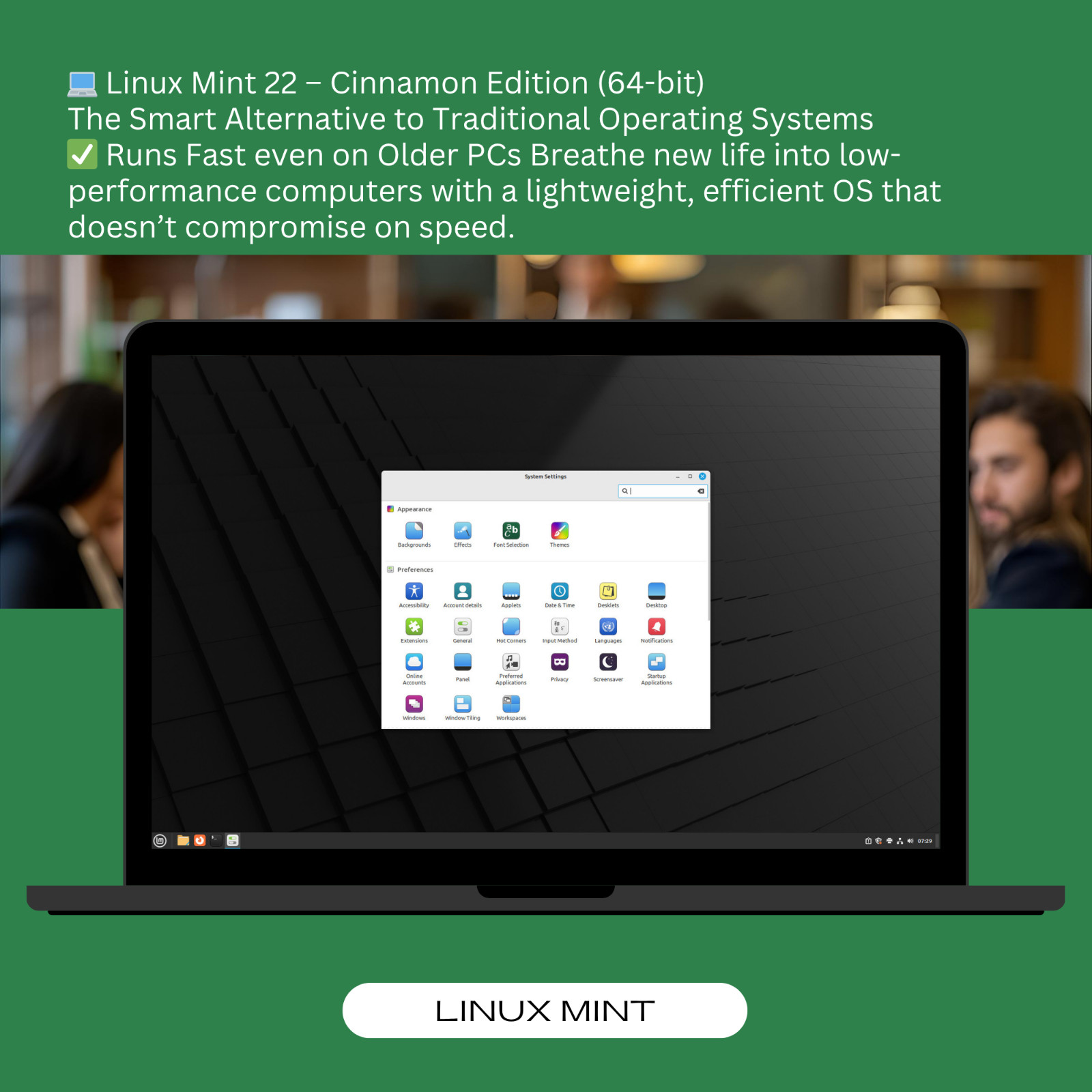 Operating System LINUX MINT 22 Cinnamon (64bit) BOOTABLE Physical Disc.