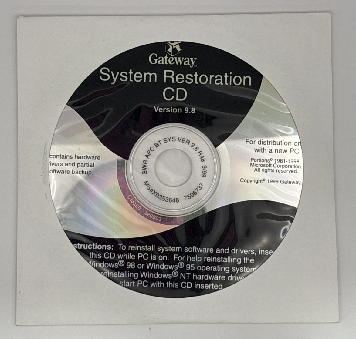 Gateway System Restoration CD Version 9.8