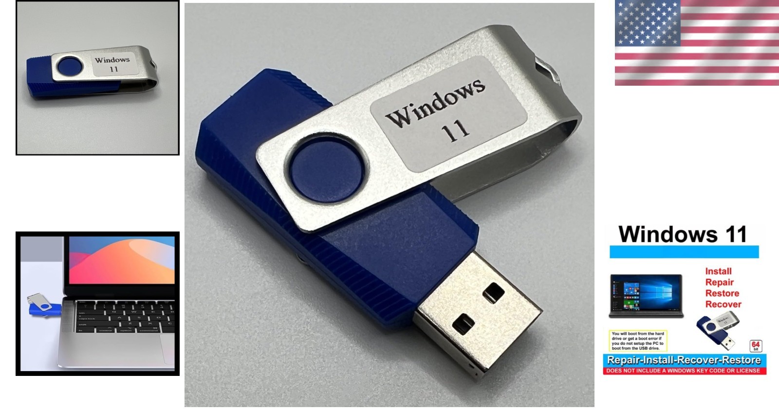 Recovery and Repair USB Drive for Windows 11, 64-Bit, Install-Restore-Recover Bo