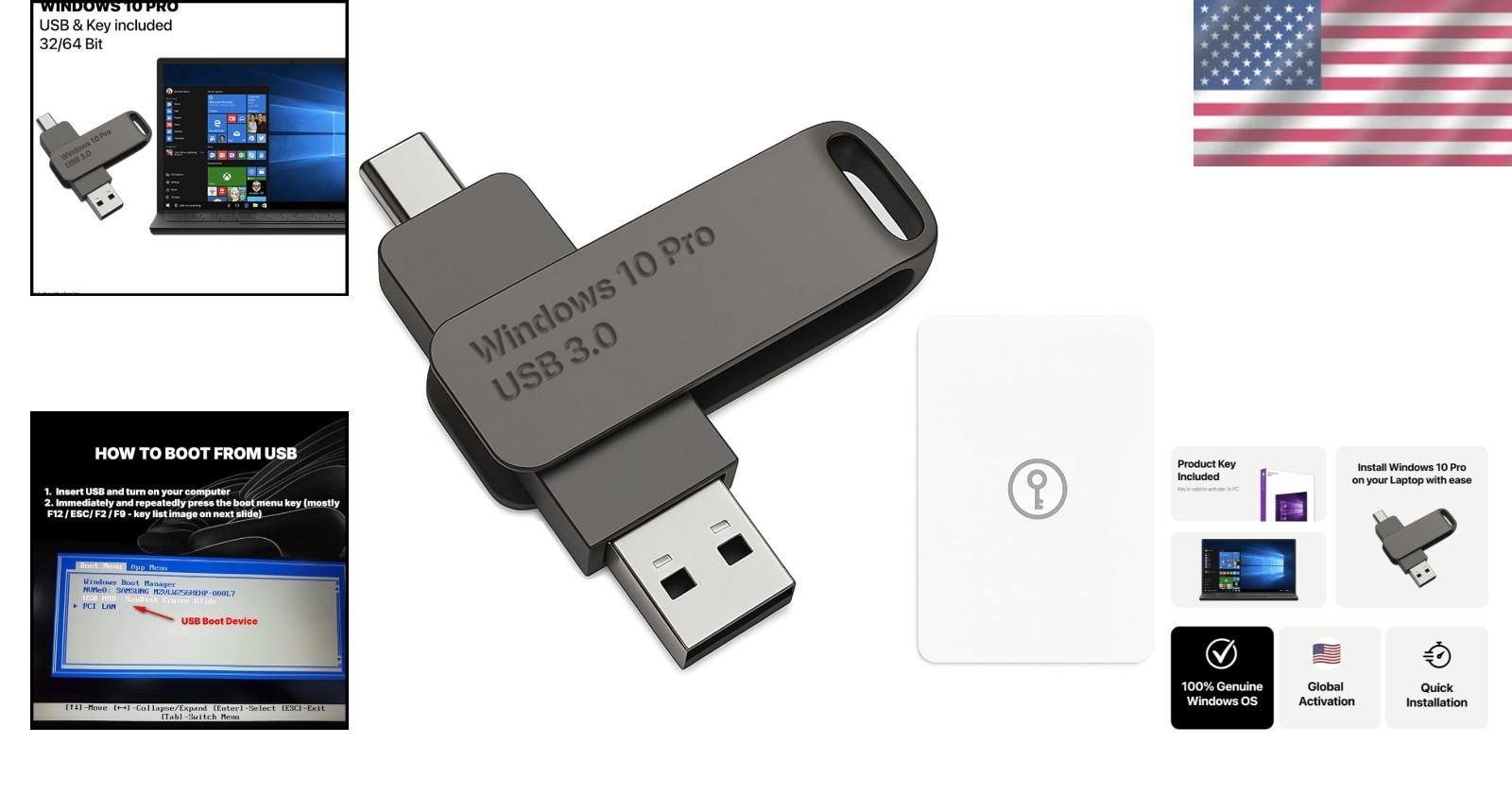Bootable USB Drive for Windows 10 Pro – Activation Key
