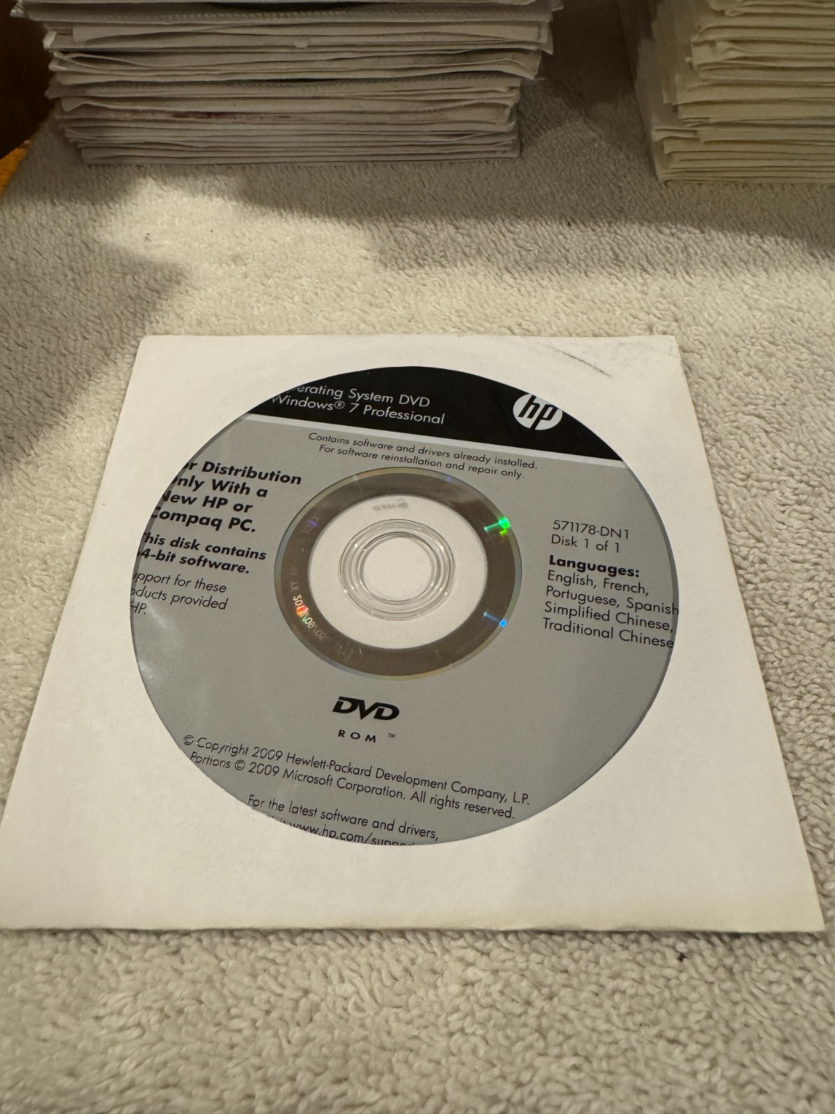 HP Driver Recovery Windows 7 Professional 64bit DVD – VERY GOOD CONDITION!!!